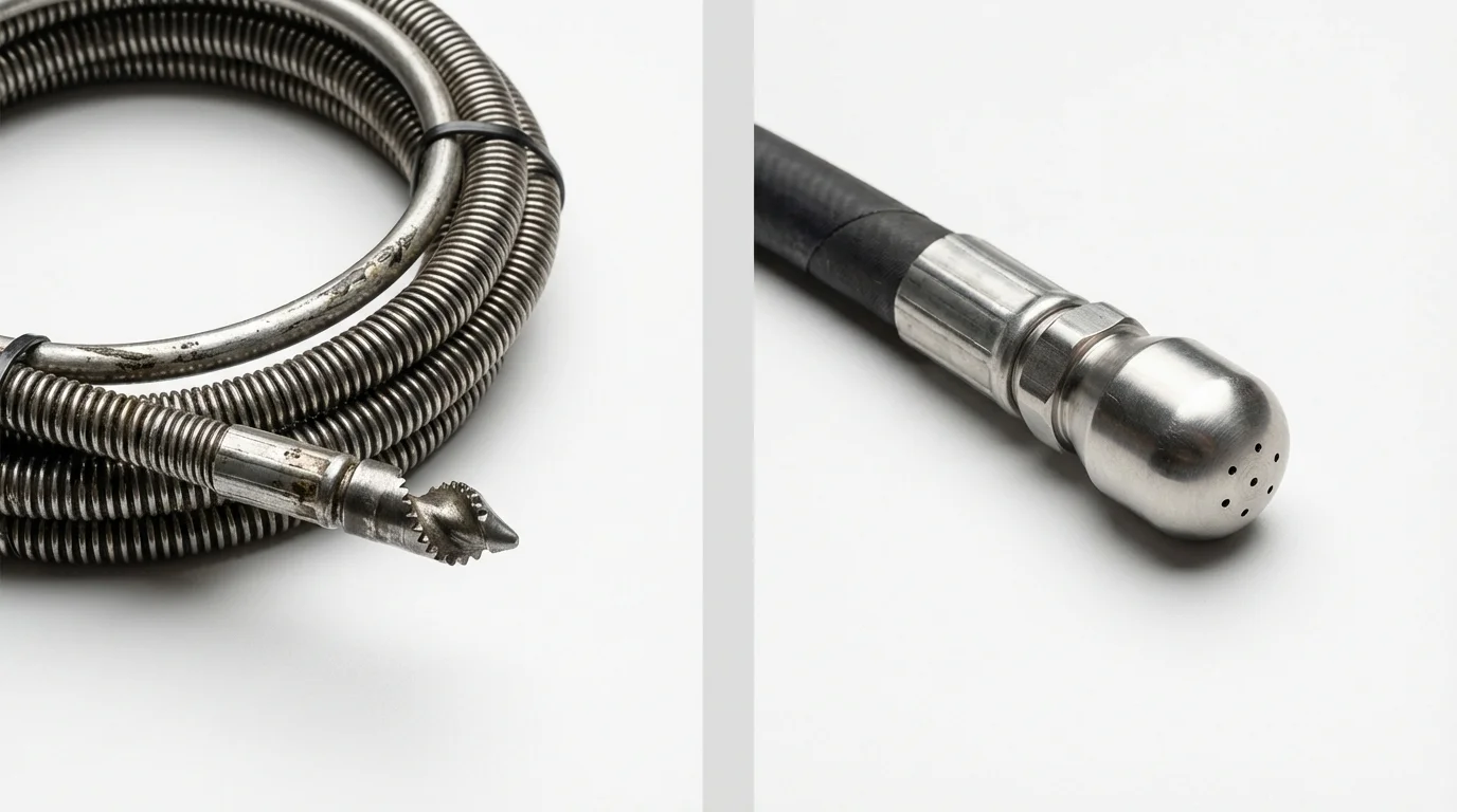 Drain snake cable and hydro jetting nozzle used for drain cleaning in Eureka, MT